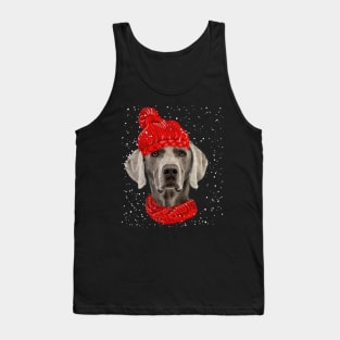Weimaraner Wearing Red Hat And Scarf Christmas Tank Top
